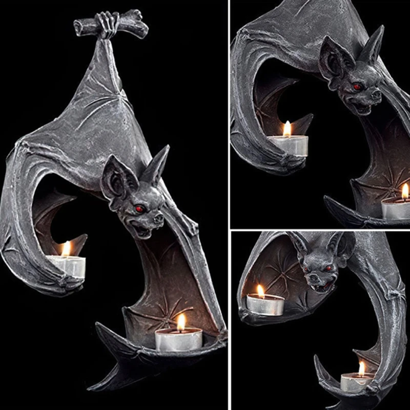 パティオポーチ、キャンドルホルダー、庭の像、彫刻工芸品、ハロウィーン用の樹脂製ハンギングバット