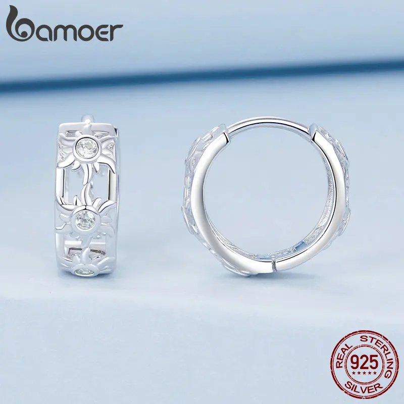 BAMOER 925 Sterling Silver Hoop Earrings for Women White Gold Plated Inifinite Love Hoop Earring Cartilage Earrings Lightweight