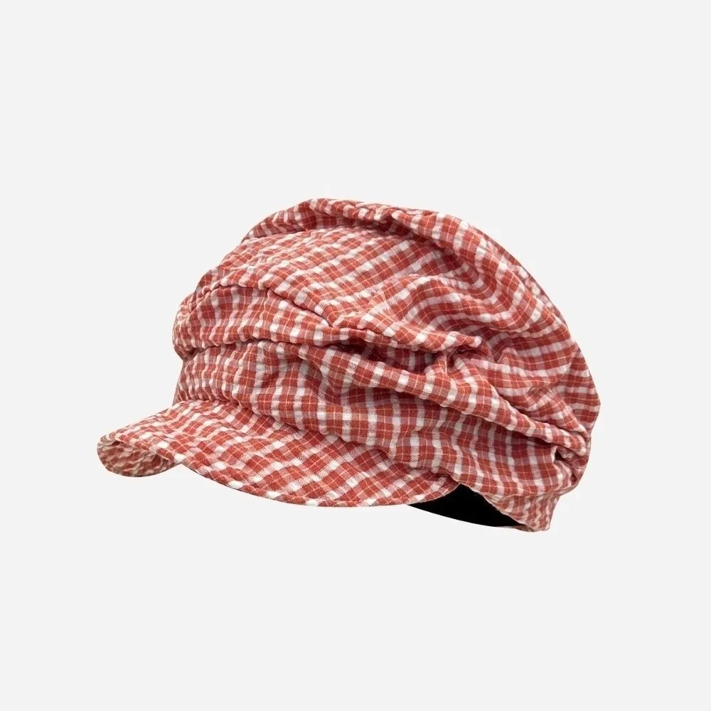 

Fashion Vintage Y2k Plaid Beret Japanese Soft Brim Octagonal Cap Cloud Artist Newsboy Cap Outdoor