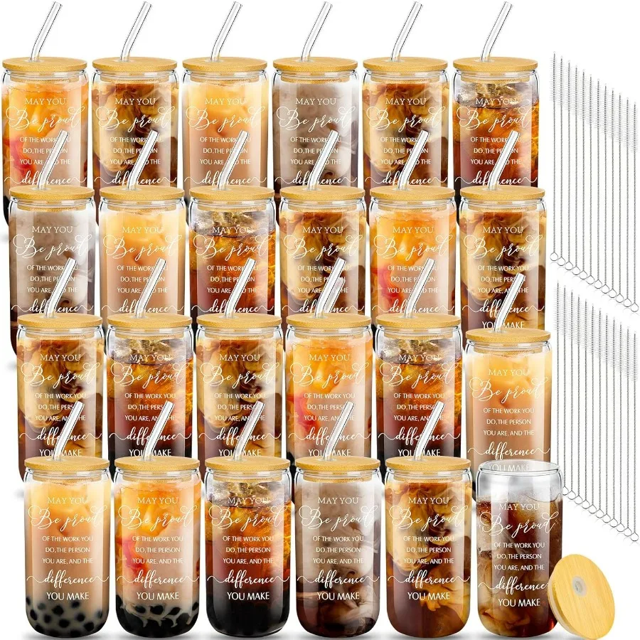 

24 Set Bulk Thank You Team Gifts Cups for Employees Staff Coworker Christmas Appreciation Gifts Thank You Glass Cups 16 oz Can