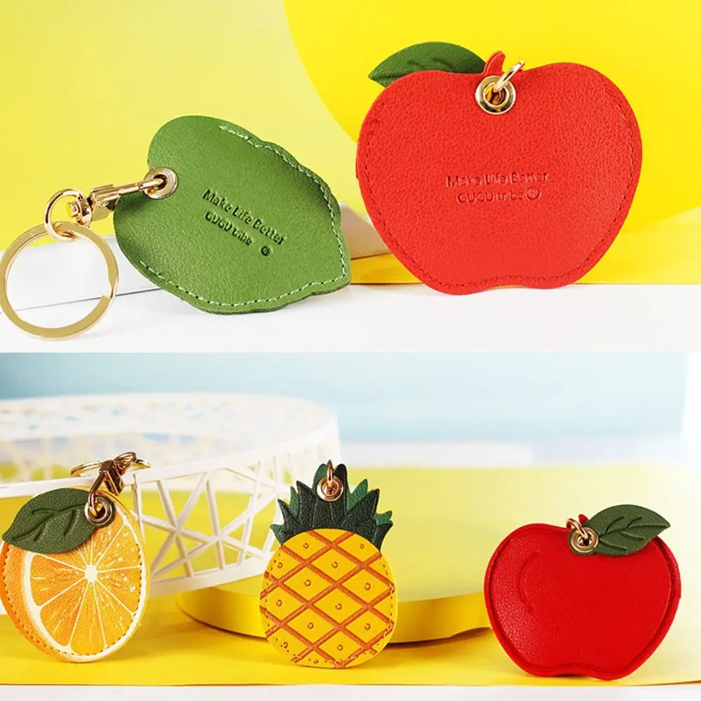 1PC Fruit Leaf Shape PU Leather AirTag Cover 2-in-1 Access Card Protective Sleeve Anti-Lost Keychain for Apple AirTag