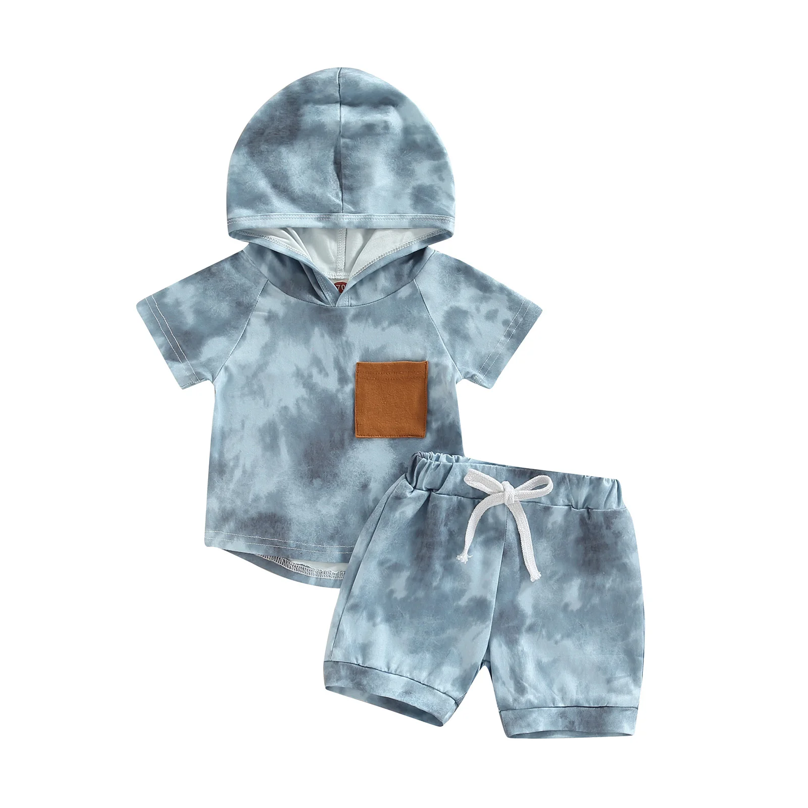 2022-06-09 Lioraitiin 0-5Years Toddler Baby Boy Girl 2Pcs Casual Clothing Set Short Sleeve Hooded Tie-Dyt Pritned Top Shorts