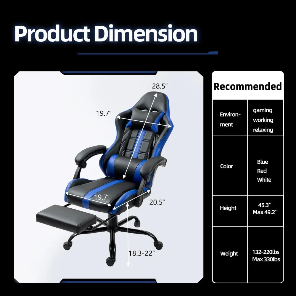 Ergonomic Gaming Chair with Footrest, Lumbar Support, and Adjustable Height for Comfortable Video Game Sessions