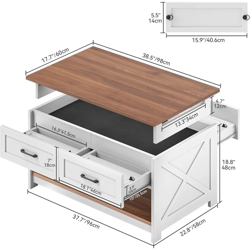 طاولة قهوة متعددة الاستخدامات 3 في 1: مركز ألعاب اللوحة العلوية القابلة للإزالة، ومحطة ألغاز ذات 4 أدراج، ومخرج طاقة متكامل #2