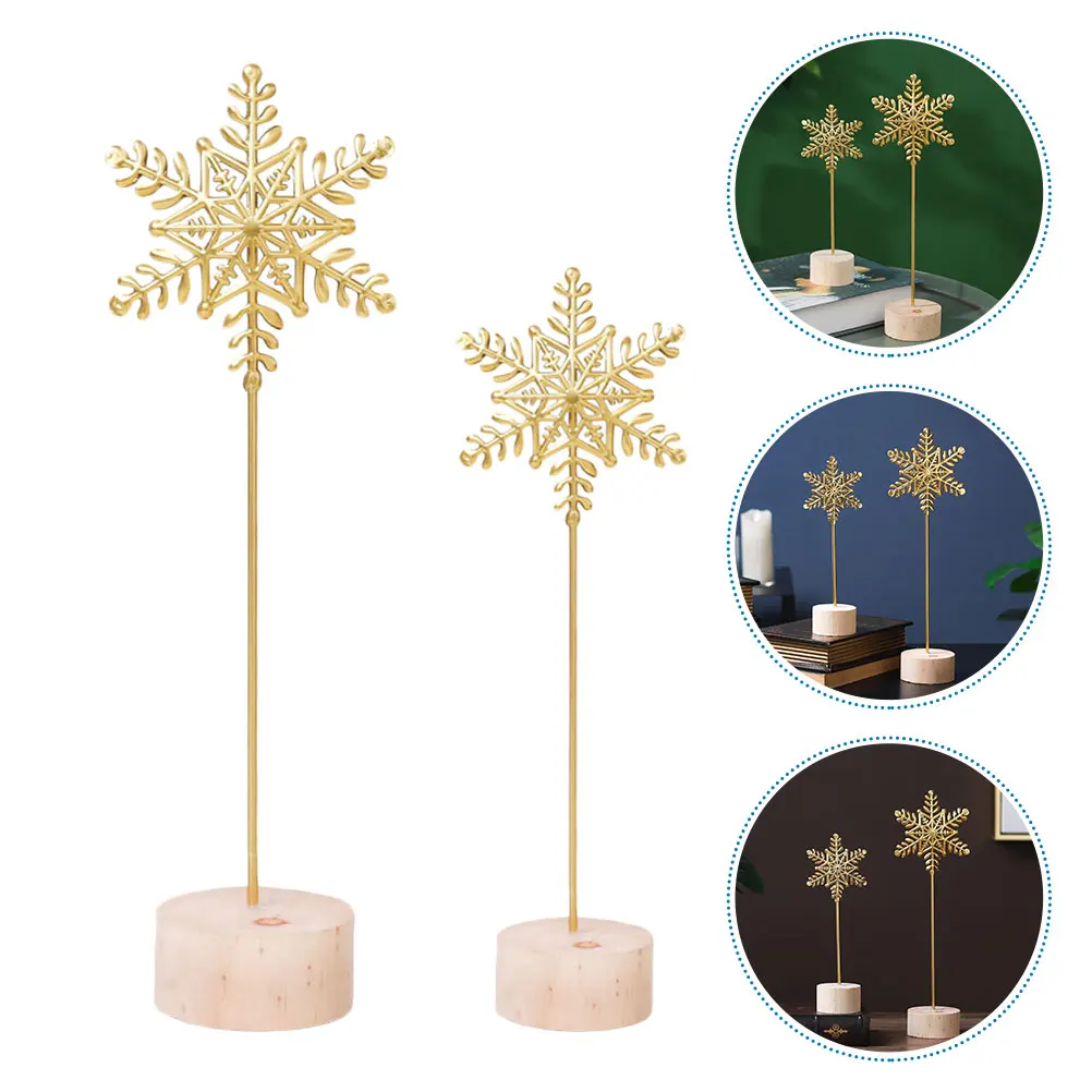 

2Pcs Golden Snowflake nament Iron Art Decoration Xmas Home Festive Desktop Wood Craft Artificial Christmas Decor