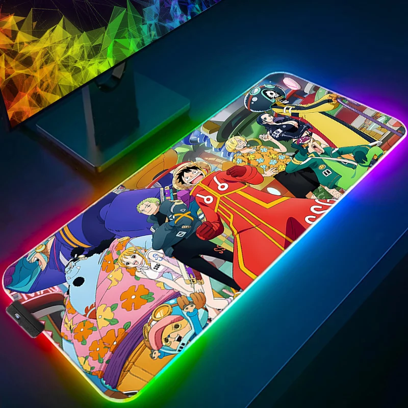 RGB светодиодный коврик для мыши, офисный настольный коврик, коврик для компьютерной игры, резиновый коврик для клавиатуры в стиле аниме, цельный аксессуар для ПК, коврик для мыши, коврик для планшета