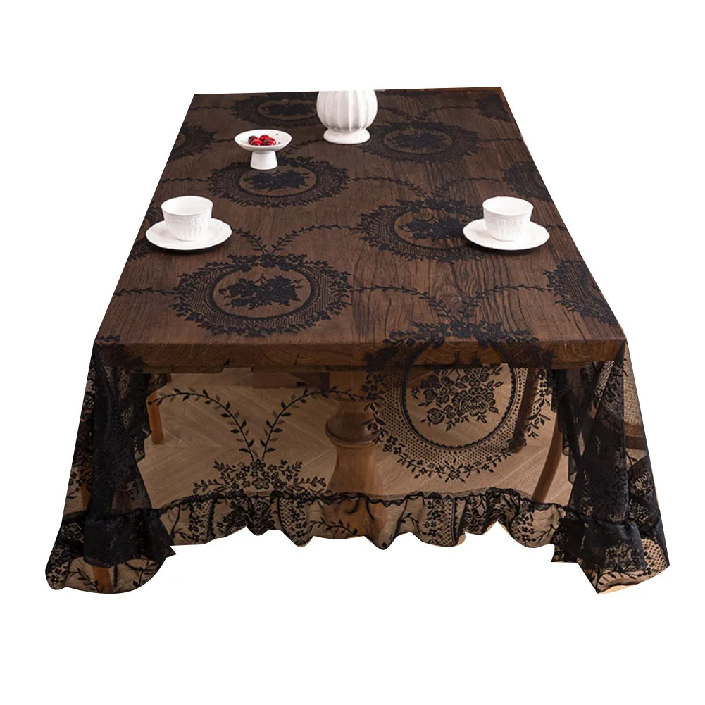Translucent Floral Lace Tablecloth with Gentle Ruffle Hem Heat Resistant Mesh for Table For Decoration 140 240CM