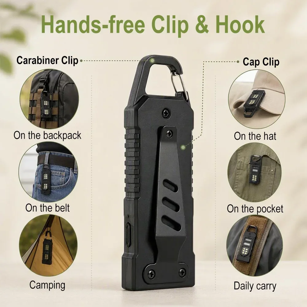 BORUiT Mini EDC 2pcs 5 Modes Lighting Flashlight Type-C Rechargeable Portable﻿ Keychain Light Waterproof Outdoor Camping Torch