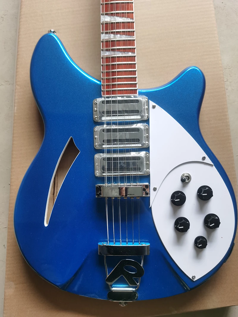 12-string blue Silver particle 360 Ri ckenbacher electric guitar, guitar body front and back silver particle, stock, fast shippi