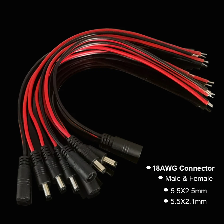 

18 AWG 5A Male Female Power Cable DC Connector 30cm 2pin 5-24V Power Adapter Wire 5.5x2.1mm 2.5mm Plug for TV Camera LED Strip
