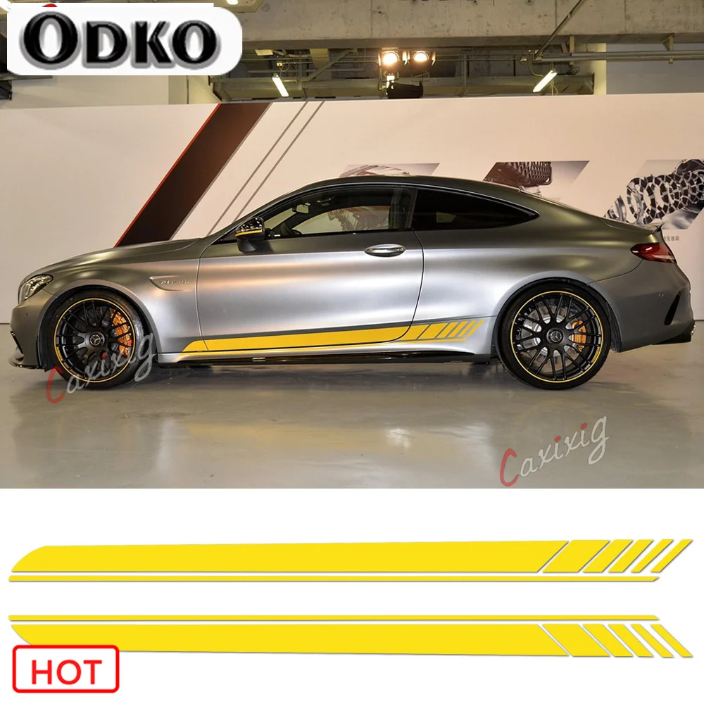 2 Pieces Skirt Sill For Mercedes Benz AMG Edition 1 C63 Coupe W205 Vinly Decal Side Stripes Stickers C200, C250 C300-6 colors