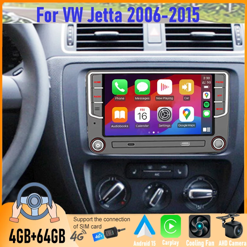 

7'' Android Car Radio For VW Jetta 2006-2015 With CarPlay Android Auto GPS Navi Head Unit Canbus WiFi Rear Camera 4+64GB