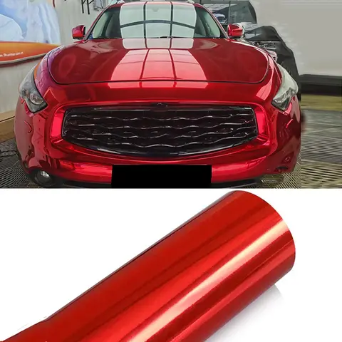 Premium Mirror Chrome Red Stretchable Flexible Vinyl Wrap Film With Air Release Self Adhesive DIY Car Motorcycle Sticker