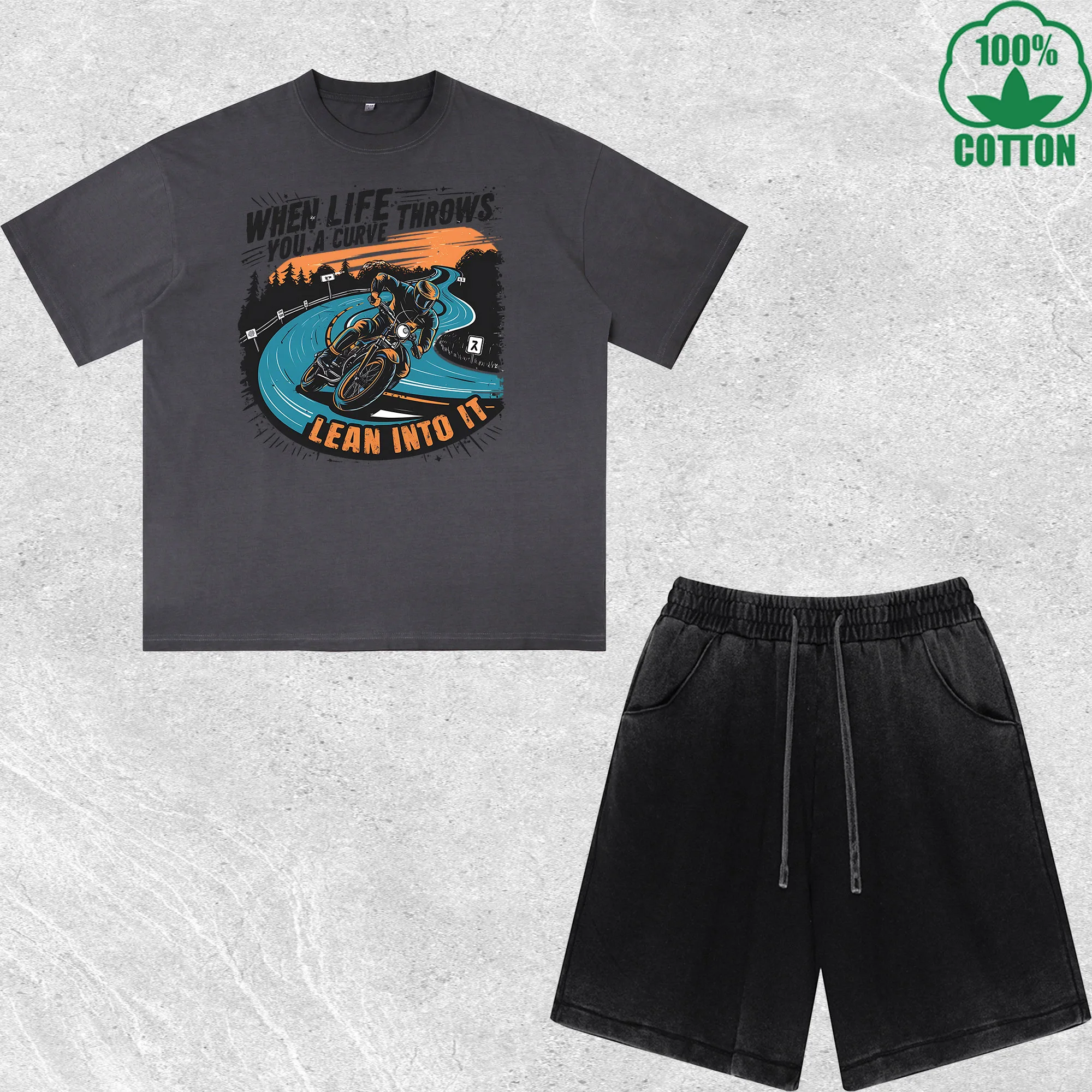 

Lean into It Printed Dirty Wash T-Shirt Shorts Set Multicolor Combo Loose Trendy Fashionable 100%Cotton