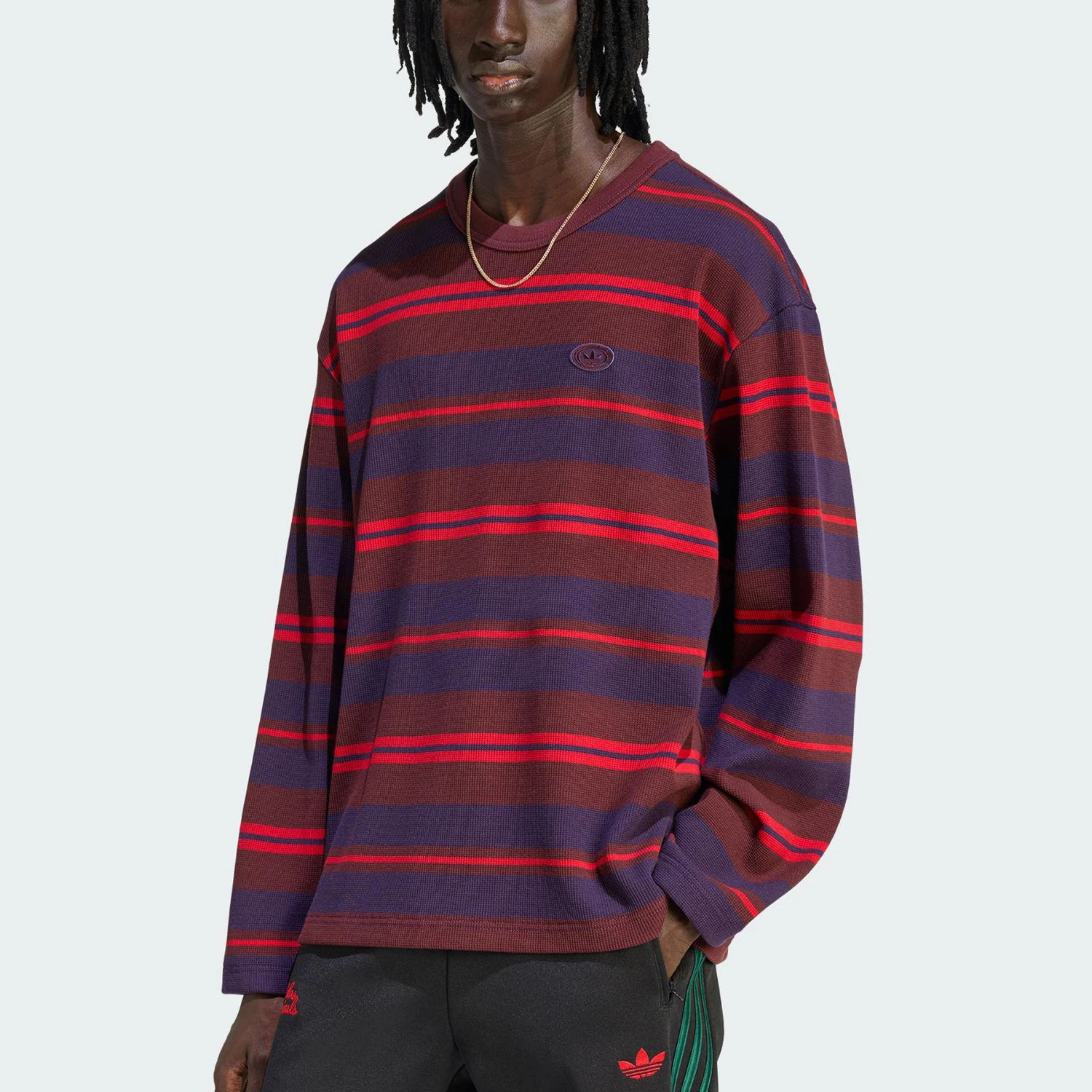 

Оригинальная мужская спортивная футболка Adidas с длинными рукавами и полосками, свободного кроя, KS6847