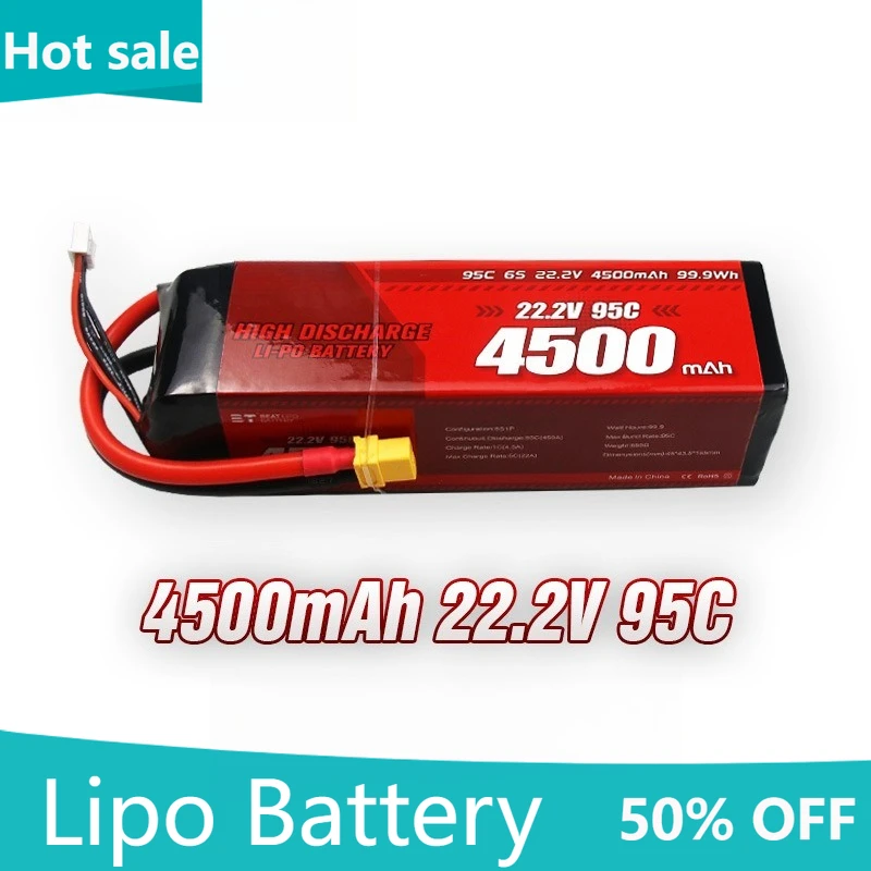 

4500mAh 6S 22.2V 95C Lipo Battery with XT60 Plug for RC FPV Helicopter Airplane Drone Quadcopter Hobby