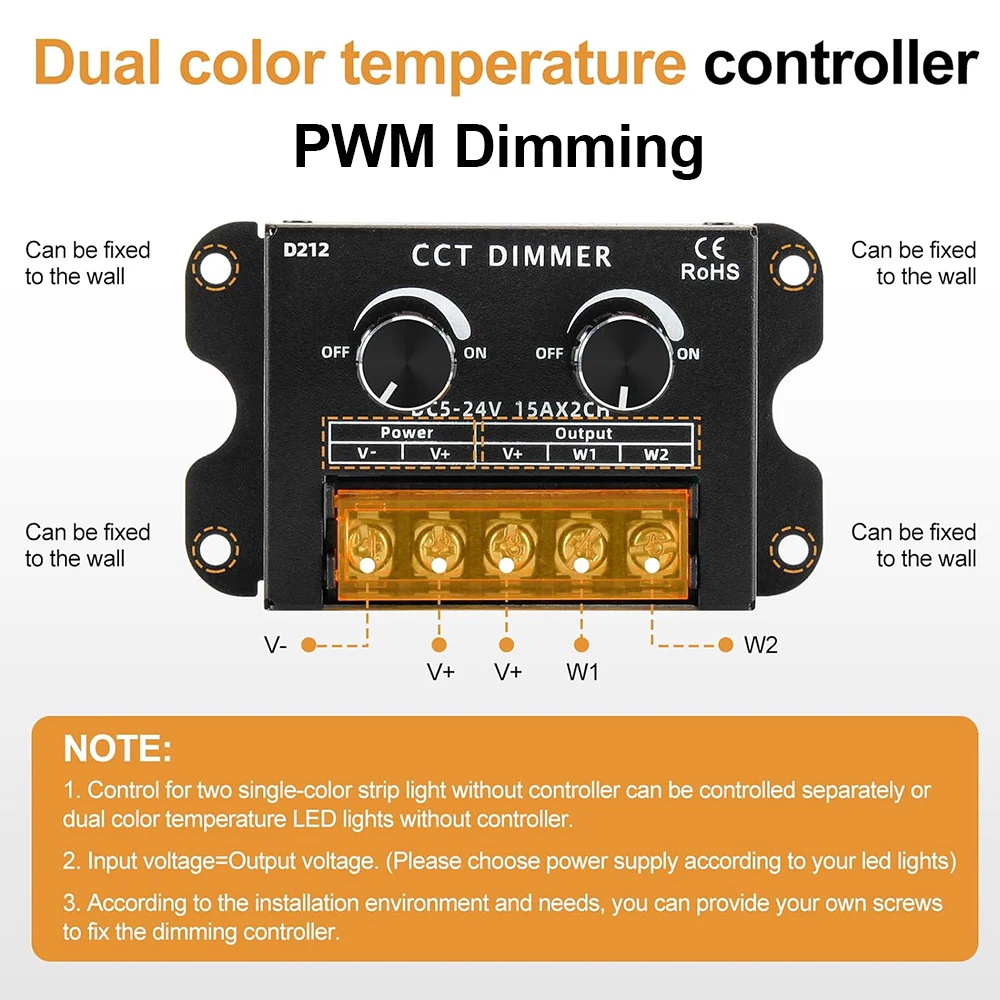 Imagem -02 - Dual Color Temperatura Dimmer Switch Ajuste Cor Temperatura Brilho Cct e Single Color Led Strip Pwm dc 5v24v 30a