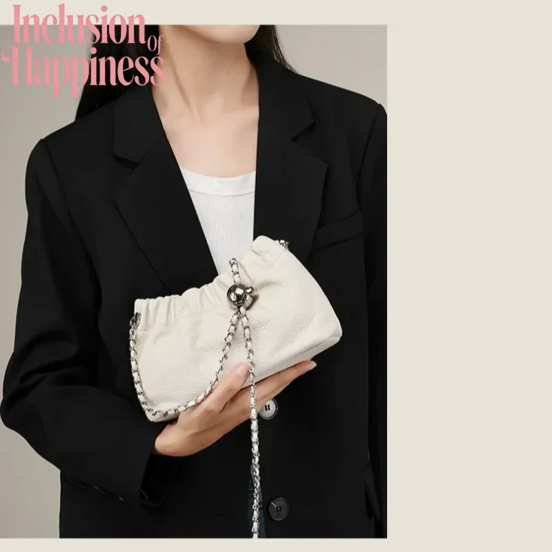 

Сумка-облако из натуральной кожи, сумка на плечо, женские сумки через плечо из воловьей кожи, маленькая сумка для пельменей с цепочкой, женская корейская сумка