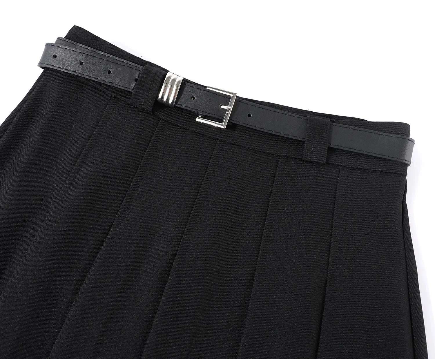 Langer Rock für Damen Herbst Winter 2026 Neuerscheinung Hochtaillierter Plisseerock mit Gürtel in Grau oder Schwarz Damenrock Bestseller – Detail 4