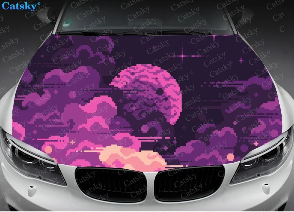 Abstract Pixel Art Design Car Hood Vinyl Stickers Wrap Vinyl Film Engine Cover Decals Sticker Car Auto Accessories