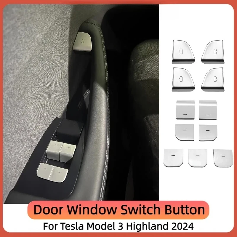 For Tesla Model 3 Highland Y Juniper Door Open Switch Button Cover Trim ABS Silver Car Interior Decoration Accessories