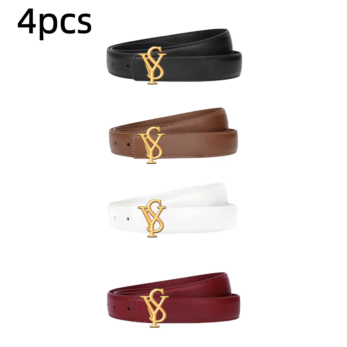 4Pcs Women PU Waist Belt Vintage Metal Letter Buckle Waistband Multicolor For Daily Jeans Dresses Outfit Decor Fashion Clothing