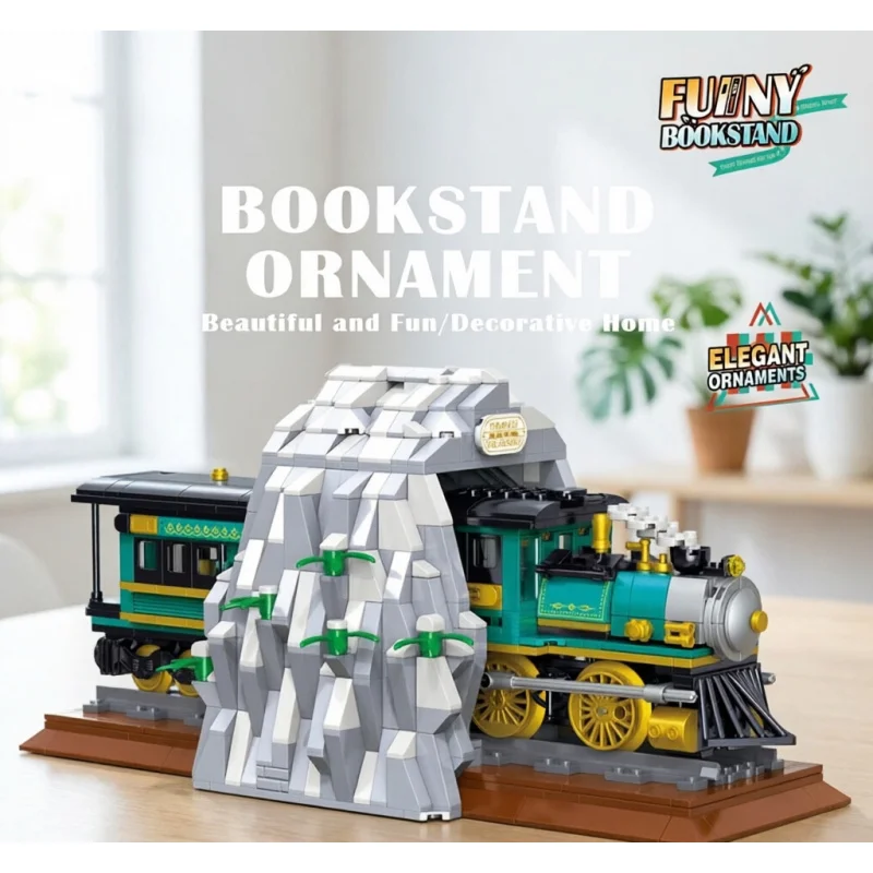 

1205 деталей: Креативный ретро-конструктор «Поезд-подставка для книг» — Сборные блоки для домашнего кабинета, декор для книжной полки, игрушка-подарок для мальчика