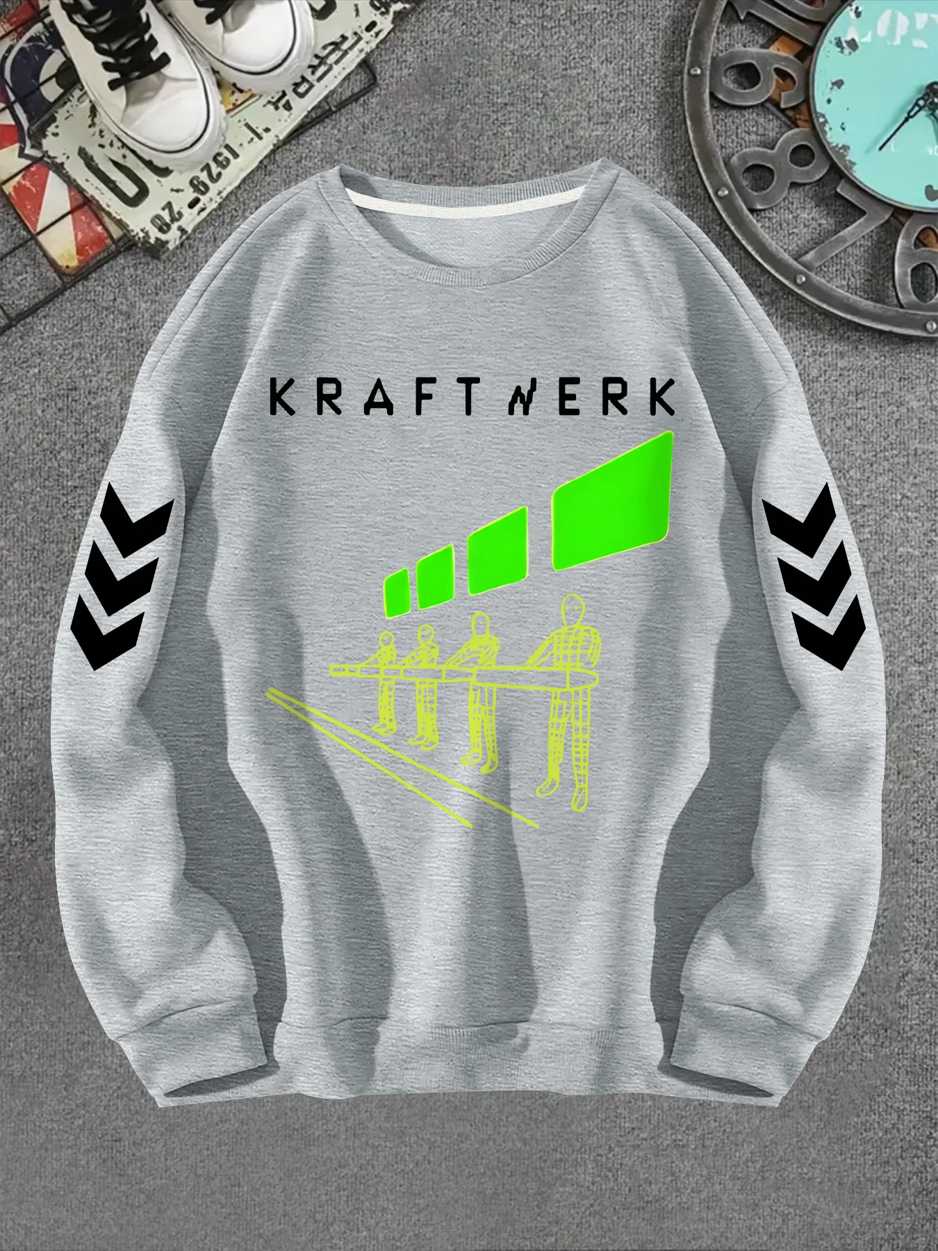 

Men'S Kraftwerk Graphic Sweatshirt - Beige Crewneck Pullover with Bold KRAFTWERK Text