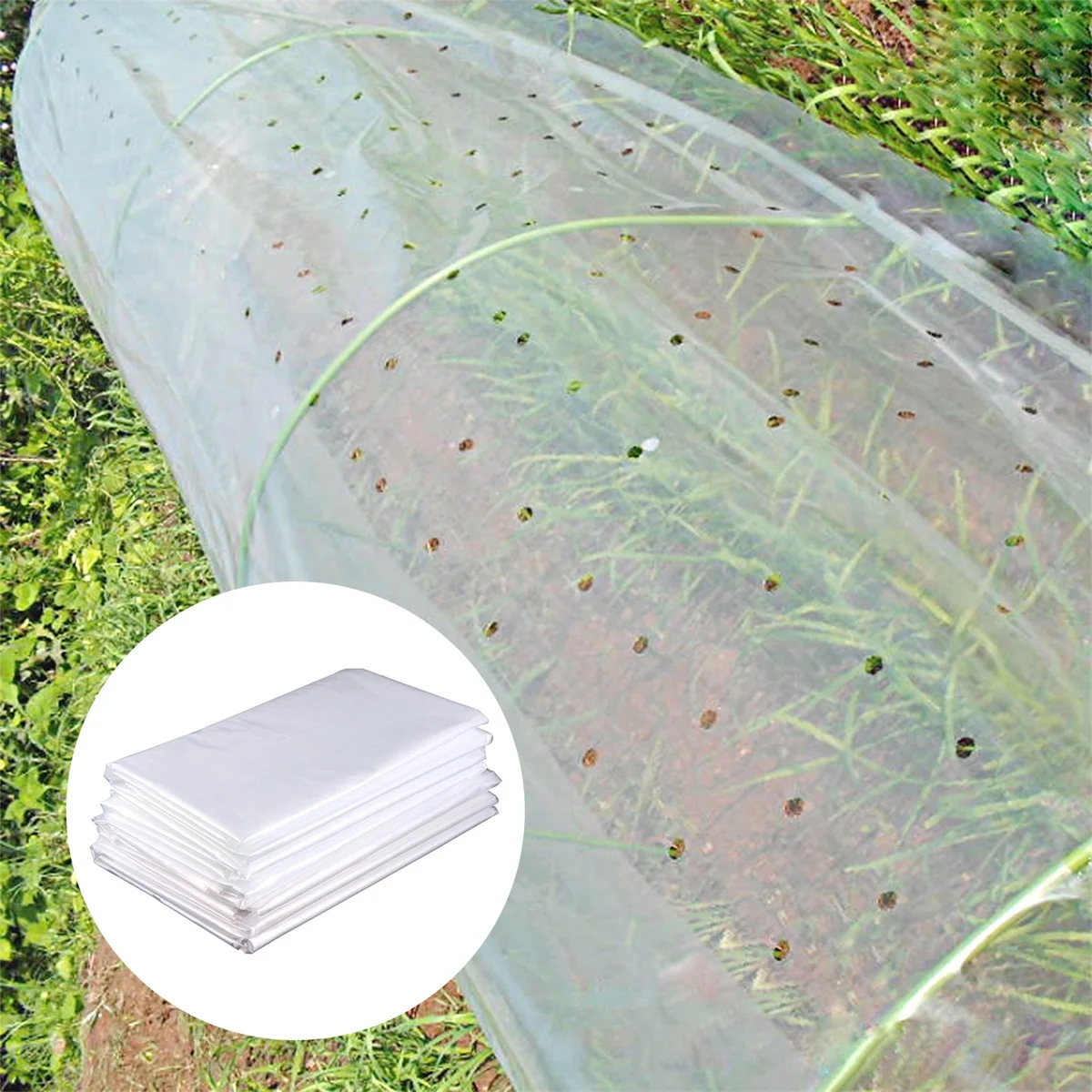 Película perforada transparente para jardín, flores y plantas de semillas de cubierta de protección, transpirable, Control de malas hierbas para invernadero, Agujero preperforado