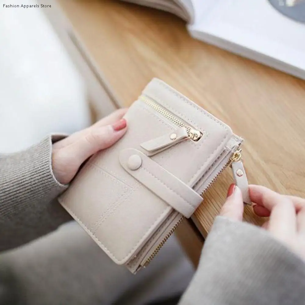 

Fashion Folding Short Women Wallets Waterproof Multi-card Slot Women Card Bag Solid Color Lightweight PU Leather Coin Purse Girl