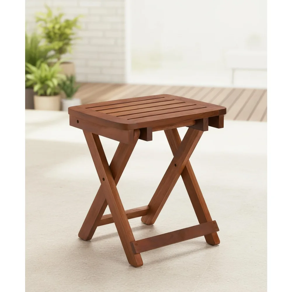 

Folding Bamboo Shower Stool - Portable Bath Seat Chair for Elderly & Disabled, Supports 500 LBS
