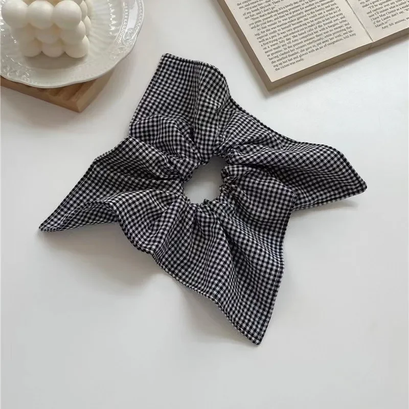 Retro Square Grid Large Intestine Hair Loop Fabric Denim Hair Rope Damskie artystyczne minimalistyczne nakrycia głowy