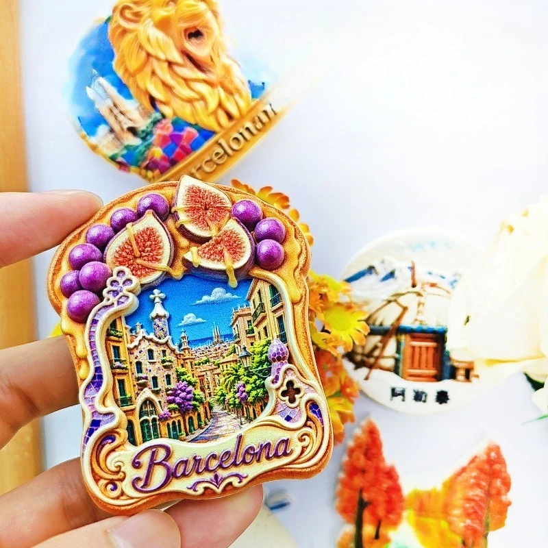 Barcelona Toast Coast Fridge Magnet - Fresh 3D Spanish Coastal Souvenir Unique Mediterranean Gift for Travel & Kitchen Decor