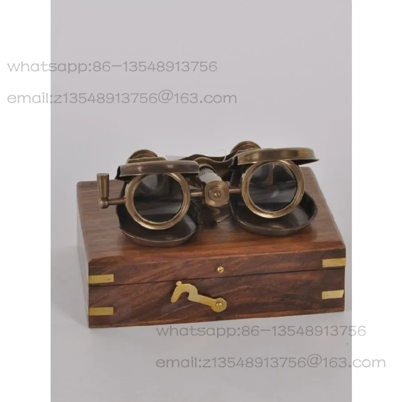 Handmade Gift Box Decorative Wooden Box Brass Vintage Nostalgic Binoculars Foldable Adjustable