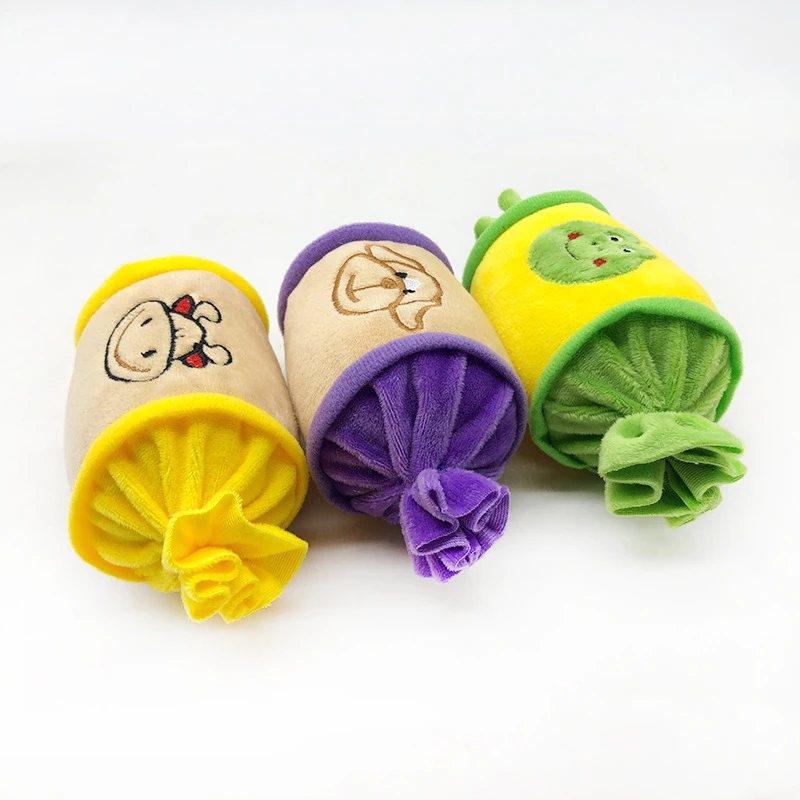 Three-color candy Pet chewing toy Dog educational interactive toy plush sound toy Dog Toy - view 3