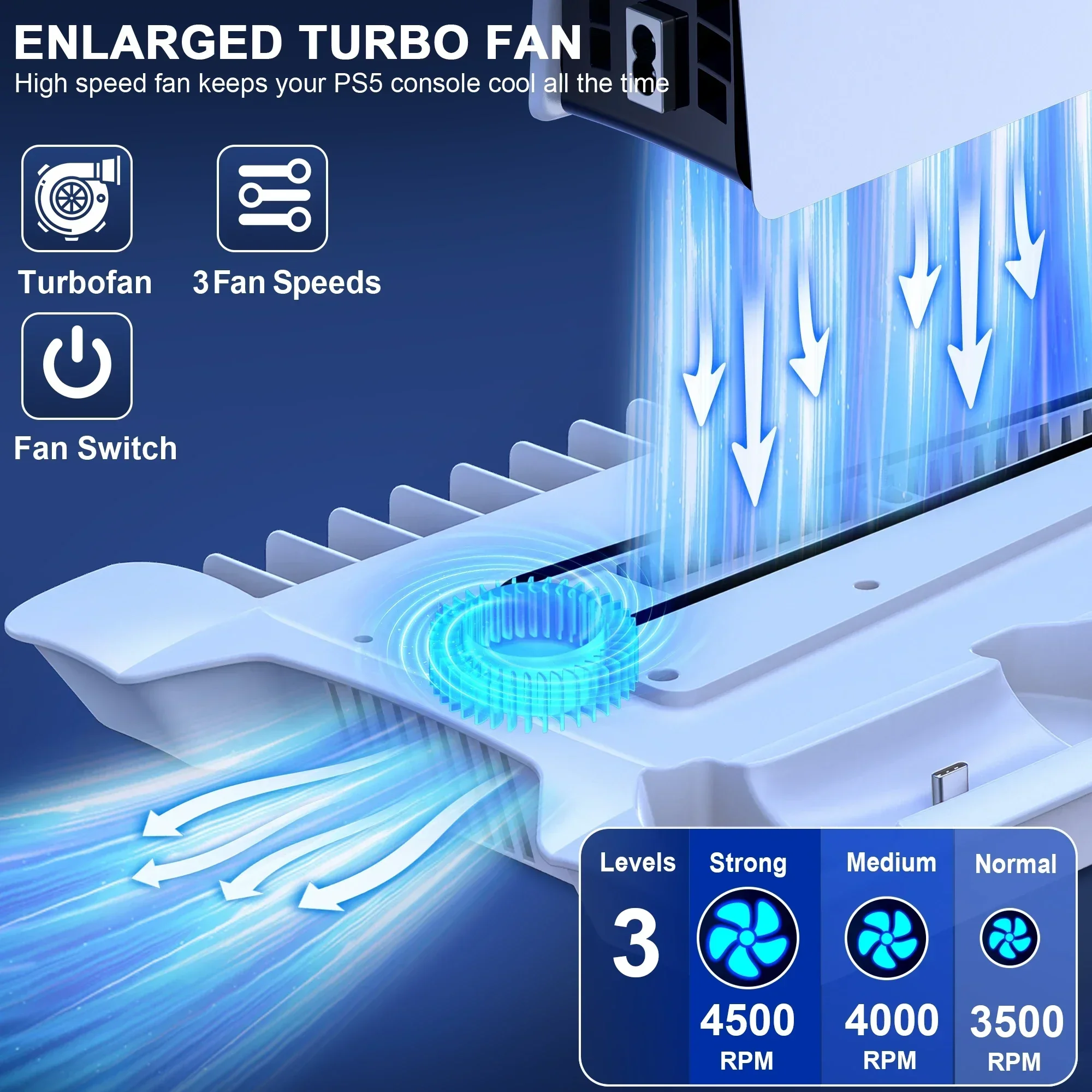 BEBONCOOL S6000 for PS5/PS5 Pro/PS5 Slim Vertical Stand Led Cooling Controller Charging Dock for Sony Playstation 5 Disc/Digital view 4