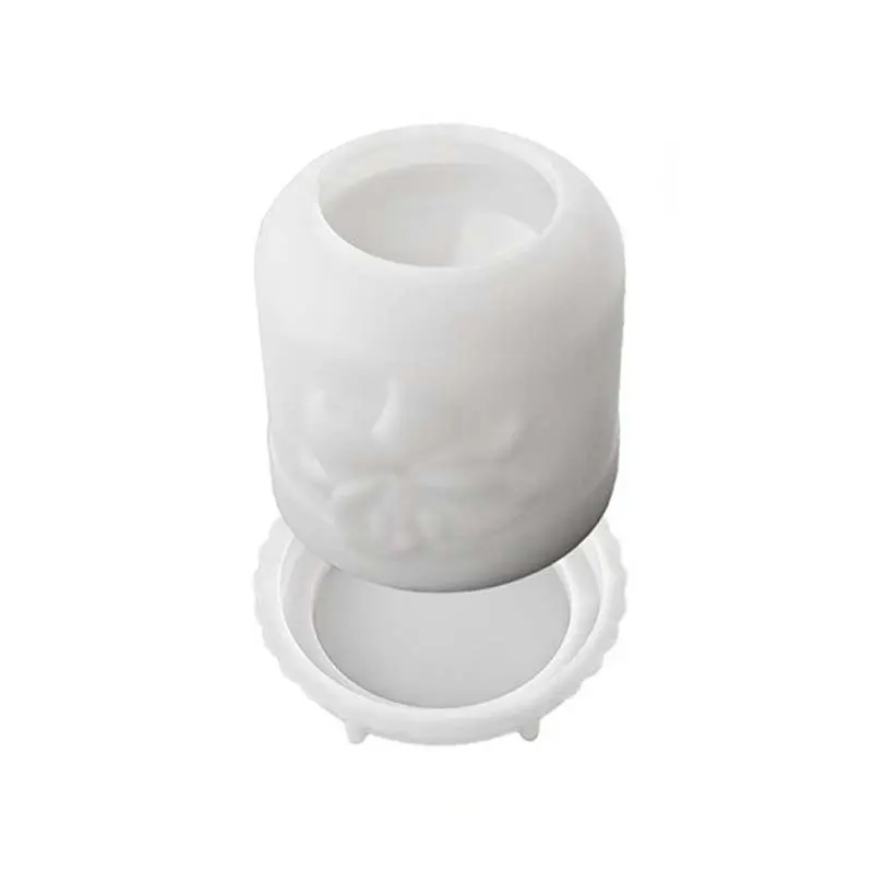 ABMR-DIY Plaster Epoxy Resin Magnolia Lily Flower 3D Relief Rose Candle Jar Silicone Mold Set Storage Box Molds Lily