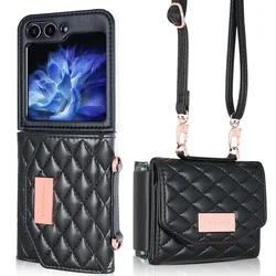 Crossbody Wallet with Card Holder Leather Phone Case for Samsung Galaxy Z Flip 6 5 4 Flip6 Flip5 Flip4 Plastic Protective Cover
