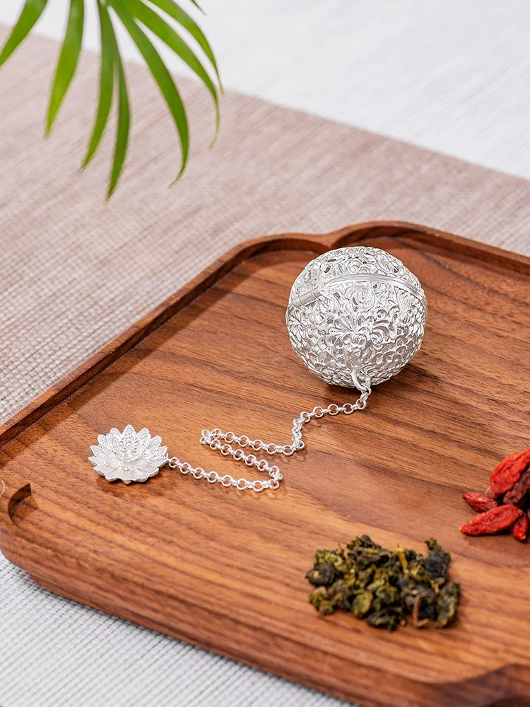 Tea ball made of pure silver, 999 tea strainer,  brewing office, creative and cute lotus