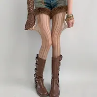 Women Vintage Solid Fishnet Lace Pattern Tights Stockings Hollowed Rhombus Striped Geometric Jacquard Pantyhose Leggings