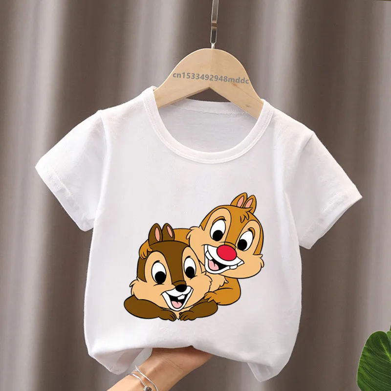 Hot Sale Chip and Dale Squirrel Print Cartoon Kids T-Shirts Girls Clothes Baby Boys Short Sleeve T shirt Summer Children Tops