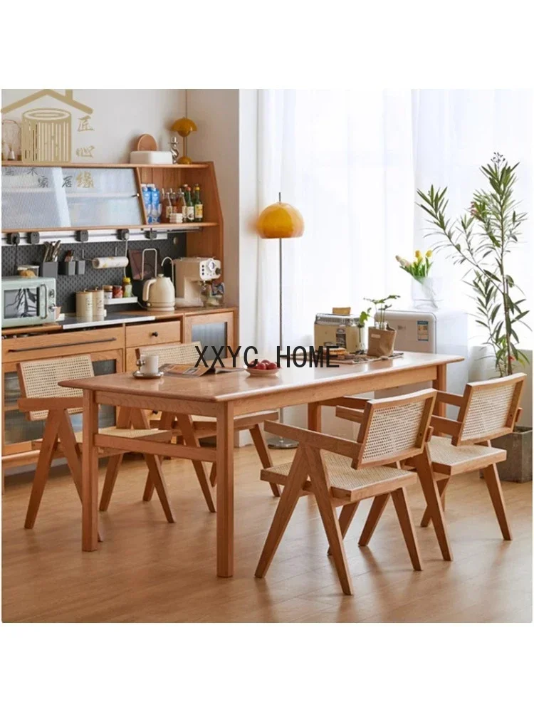 Japanese-Style Small Apartment Simple Dining Tables and Chairs Set Log Rectangular Home Dining Table Solid Wood Workbench