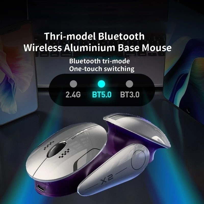 INPHIC Thri-model Bluetooth Wireless Metal Base Mouse Rechargeable Ergonomics Optical Mute Mice For Computer Laptop Office Game