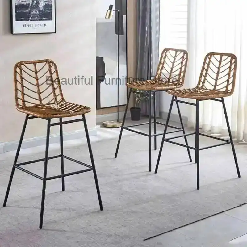 High Minimalist Office Esthetician Design Modern Luxury Bar Chair Dining Metal Computer Chair Rattan Sandalye Furniture XY50BC