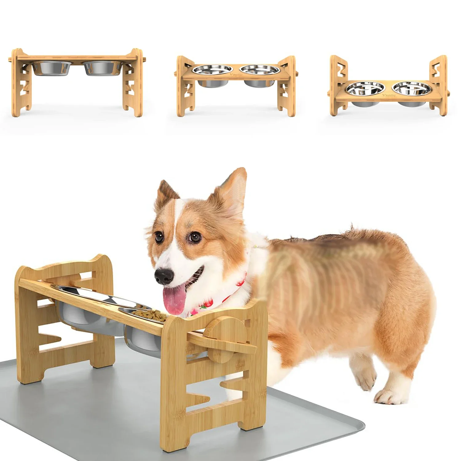 

Elevated Dog Bowls-Adjustable Raised Dog Bowls with Stand for Small Size Dogs and Cats Feeder with 2 Stainless Steel Bowls