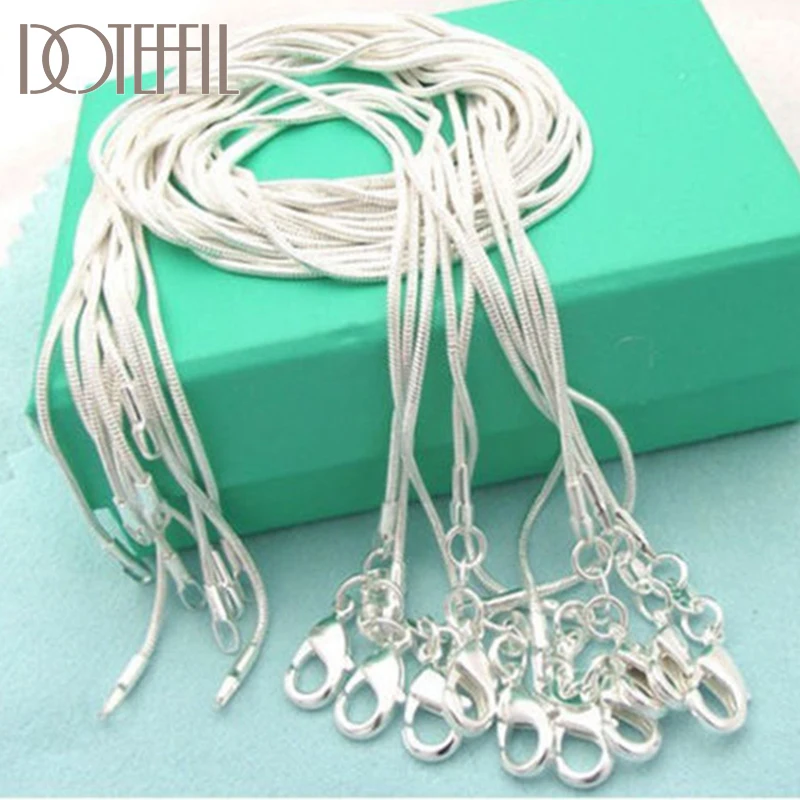 DOTEFFIL 925 Sterling Silver 5/10 sztuk/partia 16/18/20/22/24/26/28/30 Cal 1.2mm wąż łańcuszek naszyjnik dla kobiety mężczyzna moda biżuteria