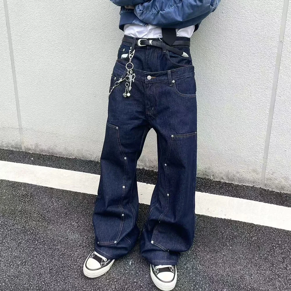 مزدوجة الخصر برشام فضفاض الجينز الرجال الشارع الشهير الهيب هوب فضفاض عادية البضائع الجينز السراويل النساء صديقها الجينز السراويل #2