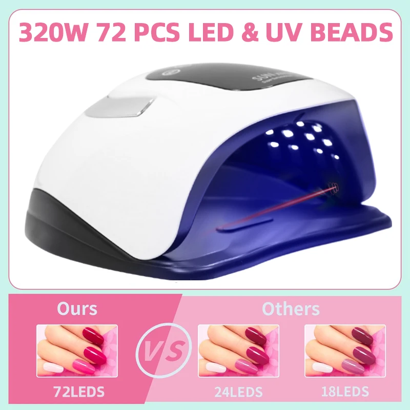 320W Professional Nail Dryer For Manicure Powerful UV Gel Nail Lamp 72 LEDS UV Gel Varnish With LCD Display Nail Salon Equipment