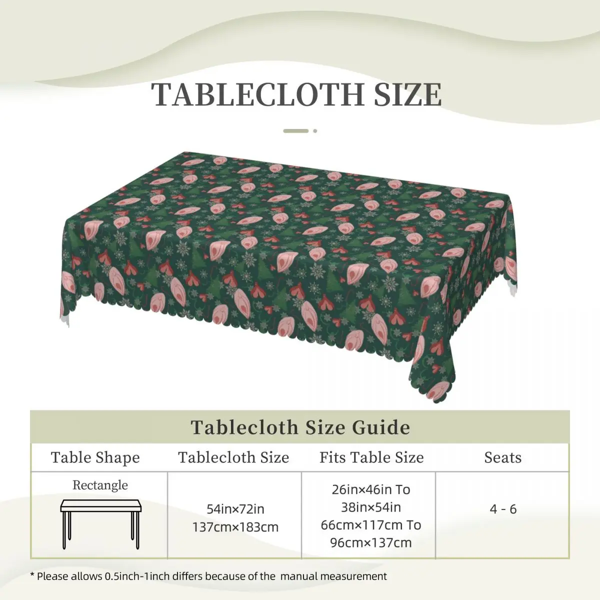 Christmas Vulva Green Custom Rectangular Tablecloth Oilproof Table Cover for Dining Events Table Cloth