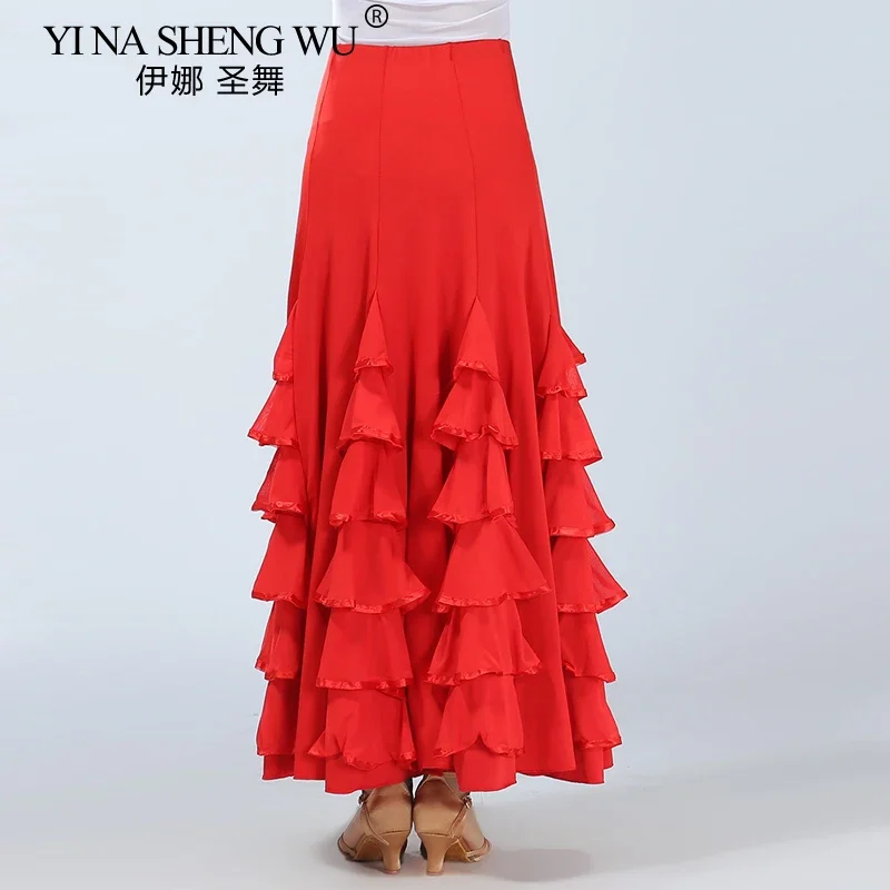 Nowa damska spódnica do tańca nowoczesnego, długa spódnica z falbanami na bankiet, sukienka do flamenco, hiszpańska sukienka do flamenco, spódnica do walca z szerokim zamachem.